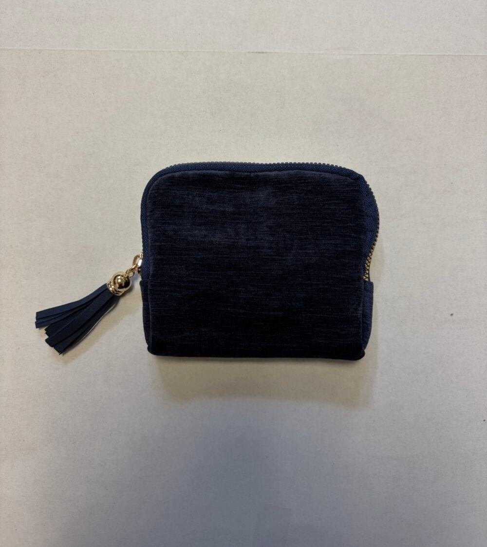 Navy Blue Zipper Pouch Cosmetic Makeup Bag Gold Tassel